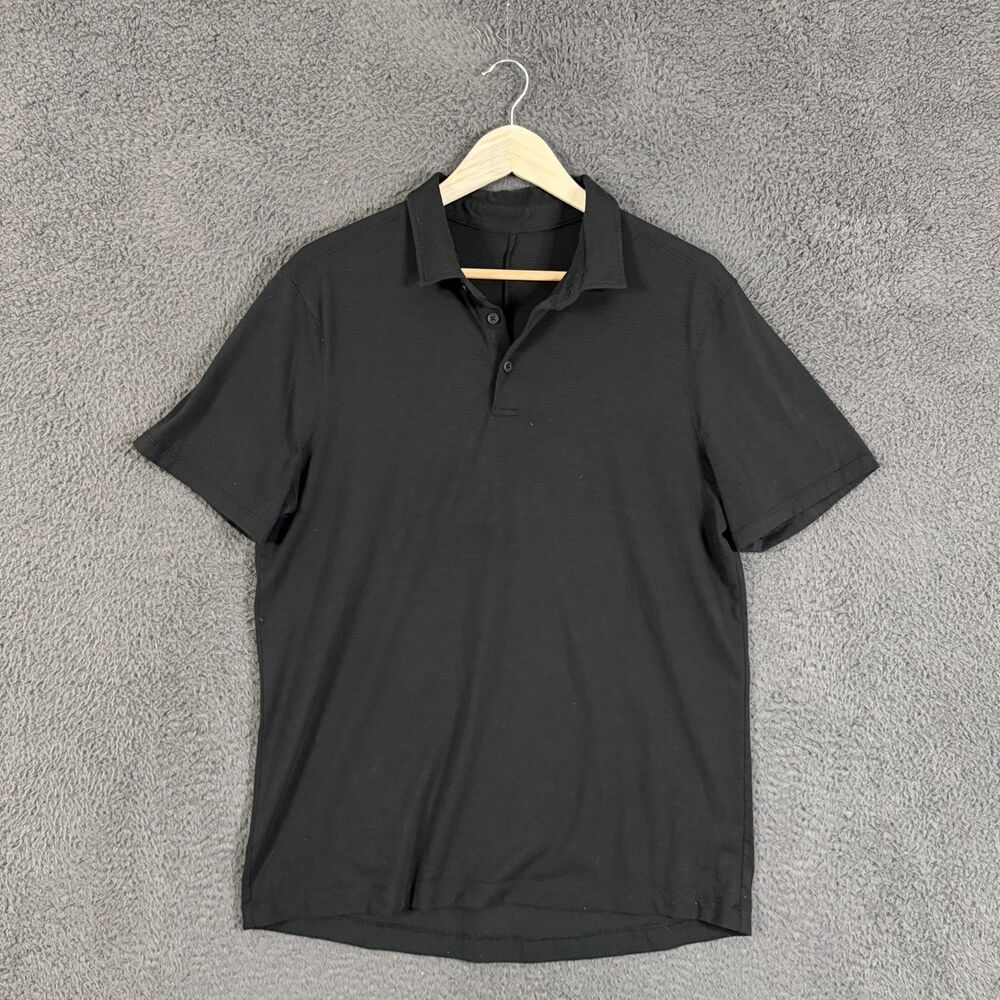 Lululemon Polo Shirt Mens Medium Black Metal Vent Tech Short Sleeve Casual